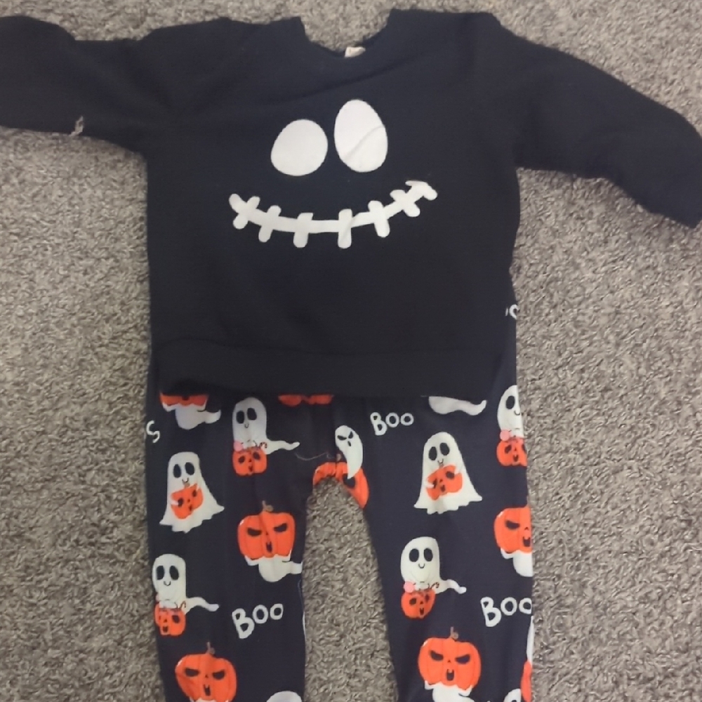 Black and White Halloween Ghost Costume Set with Pumpkin Print